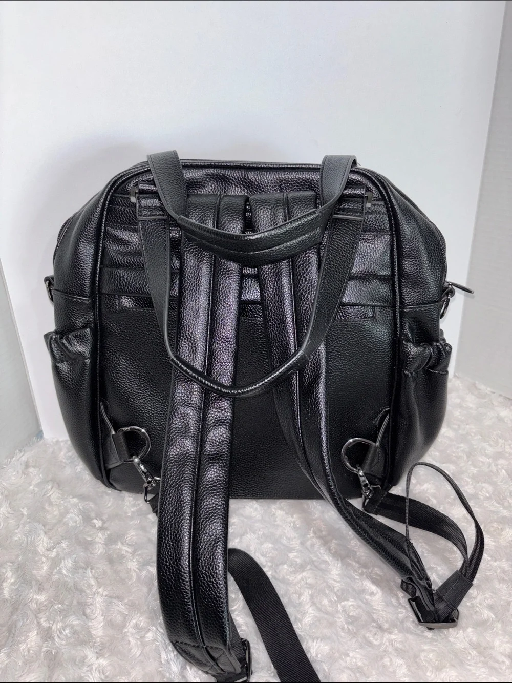 Lug Black Men's Quilted Faux-Leather Backpack Shoulder Bag